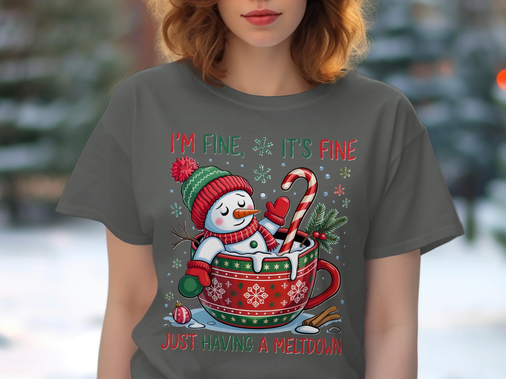 I&#39;m Fine It&#39;s Fine Just Having A Meltdown Snowman Christmas Shirt, Funny Holiday Tee, Cute Winter Graphic T-Shirt