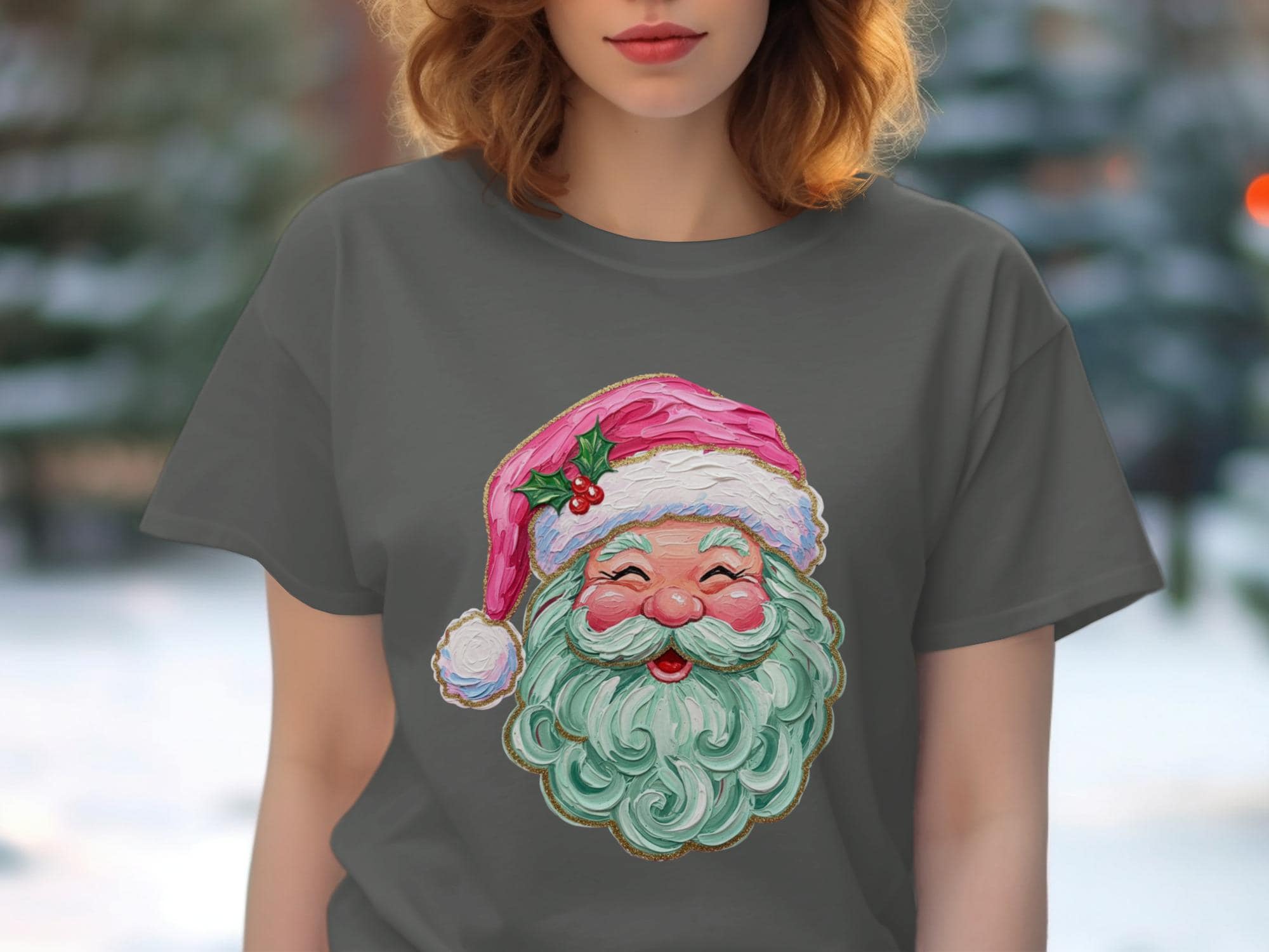 Santa Claus face graphic t-shirt, Christmas holiday tee, Santa Claus shirt, festive Christmas gift, holiday graphic tee