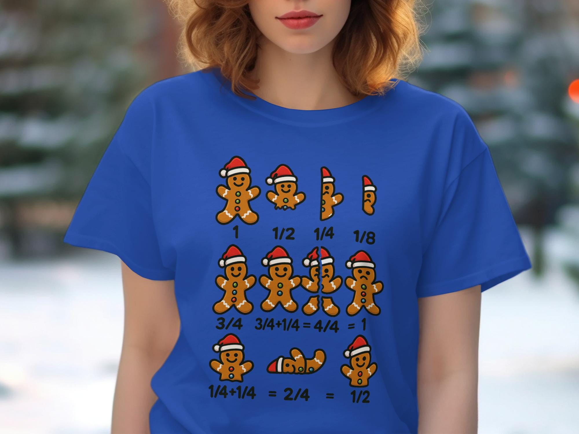 Gingerbread Men Fractions Math Shirt, Fun Educational Christmas Tee, Cute Holiday Math Humor, Festive Gingerbread Man Design