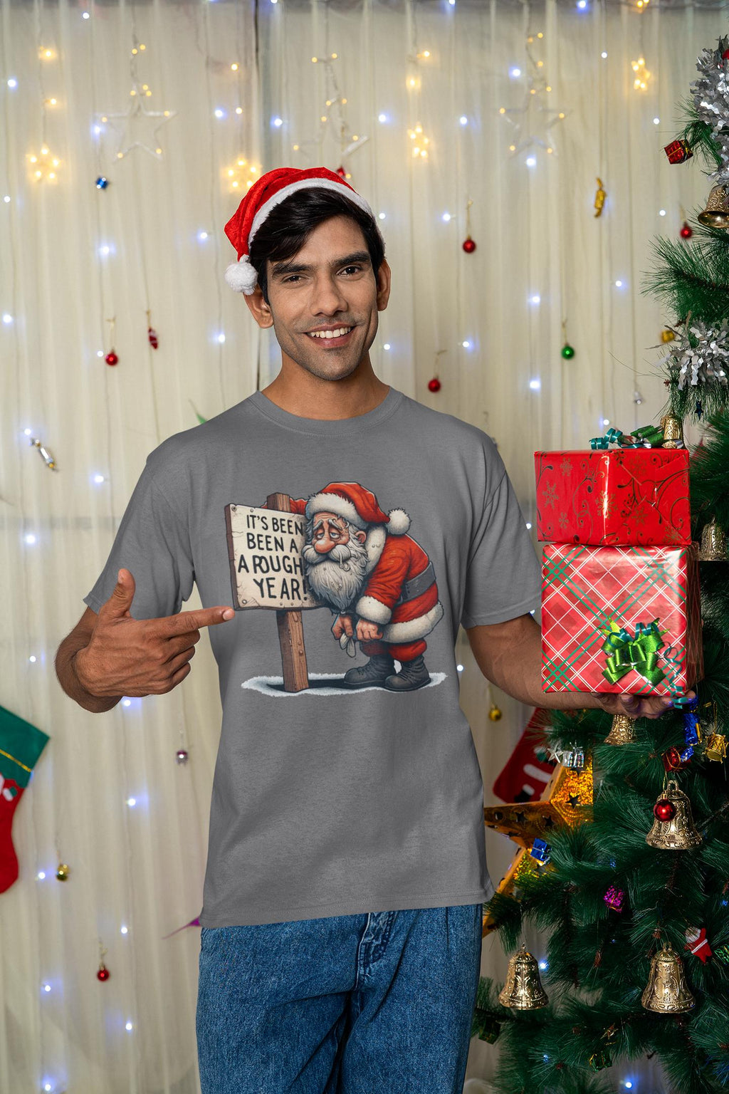 Rough Year Santa T-Shirt, Funny Christmas Holiday Tee