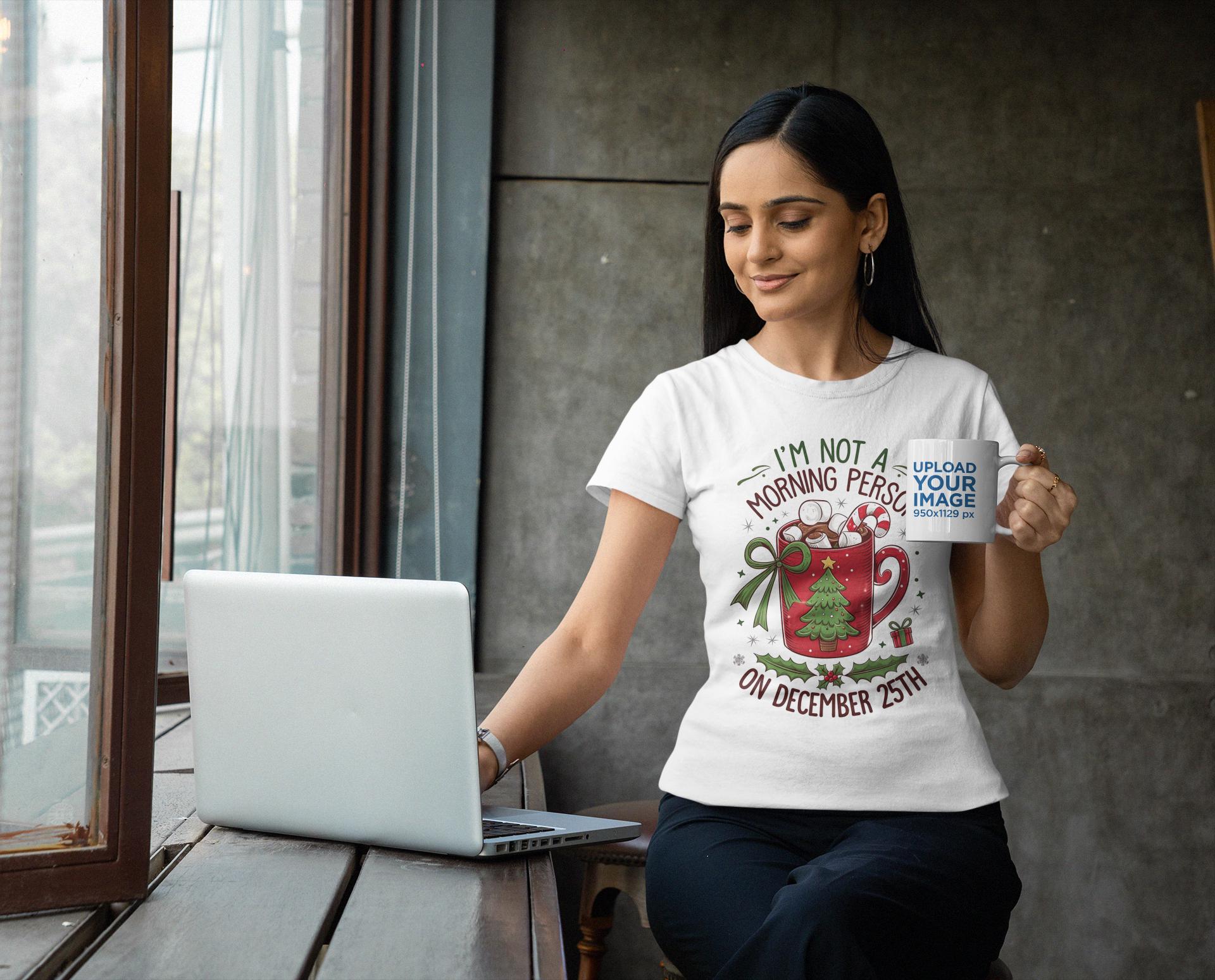 Funny Christmas Morning Person T-Shirt, Hot Cocoa Holiday Tee