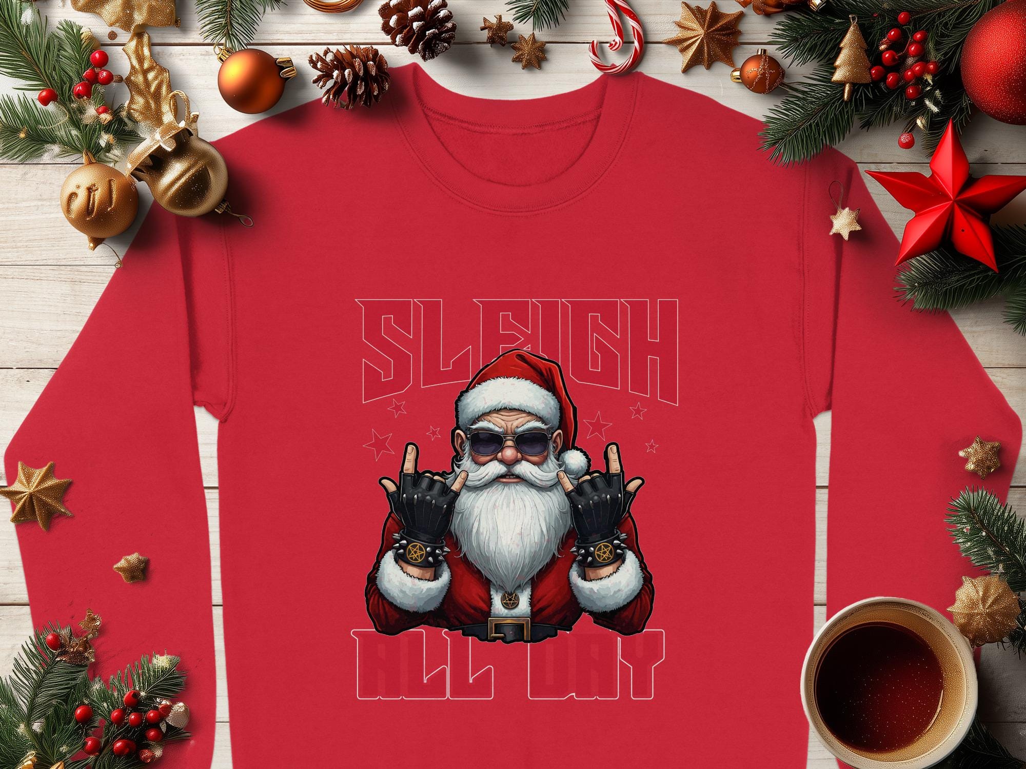 Sleigh All Day Santa Claus Sweatshirt, Funny Christmas Sweatshirt, Cool Santa Pullover, Holiday Season Clothing, Xmas Party Outfit