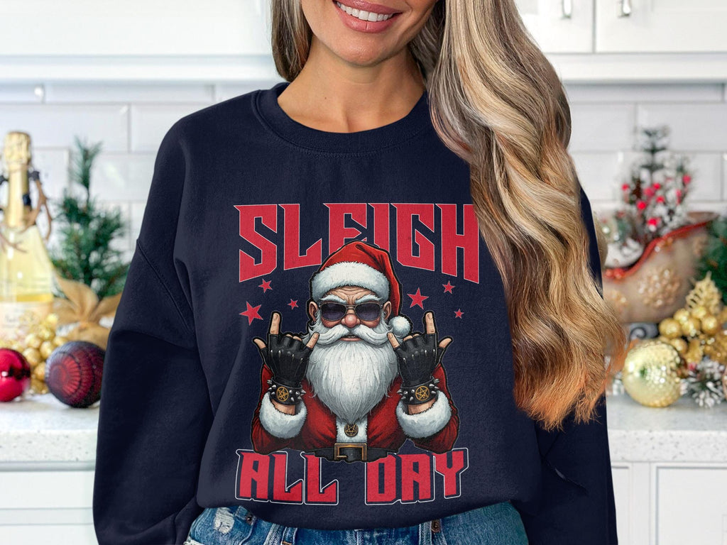 Sleigh All Day Santa Christmas Sweater, Funny Holiday Sweatshirt, Xmas Gift for Her, Festive Santa Sweatshirt, Christmas Party Outfit