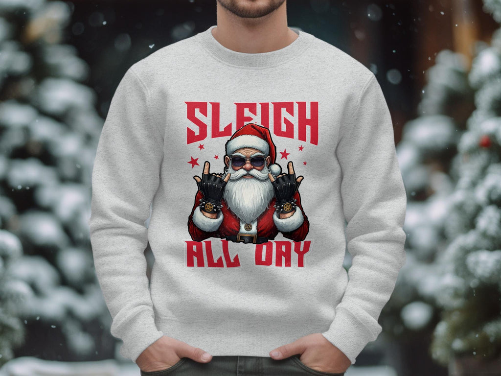 Santa Sleigh All Day Sweatshirt, Christmas Funny Shirt, Holiday Santa Graphic Sweatshirt, Xmas Celebration Top, Winter Holiday Wear