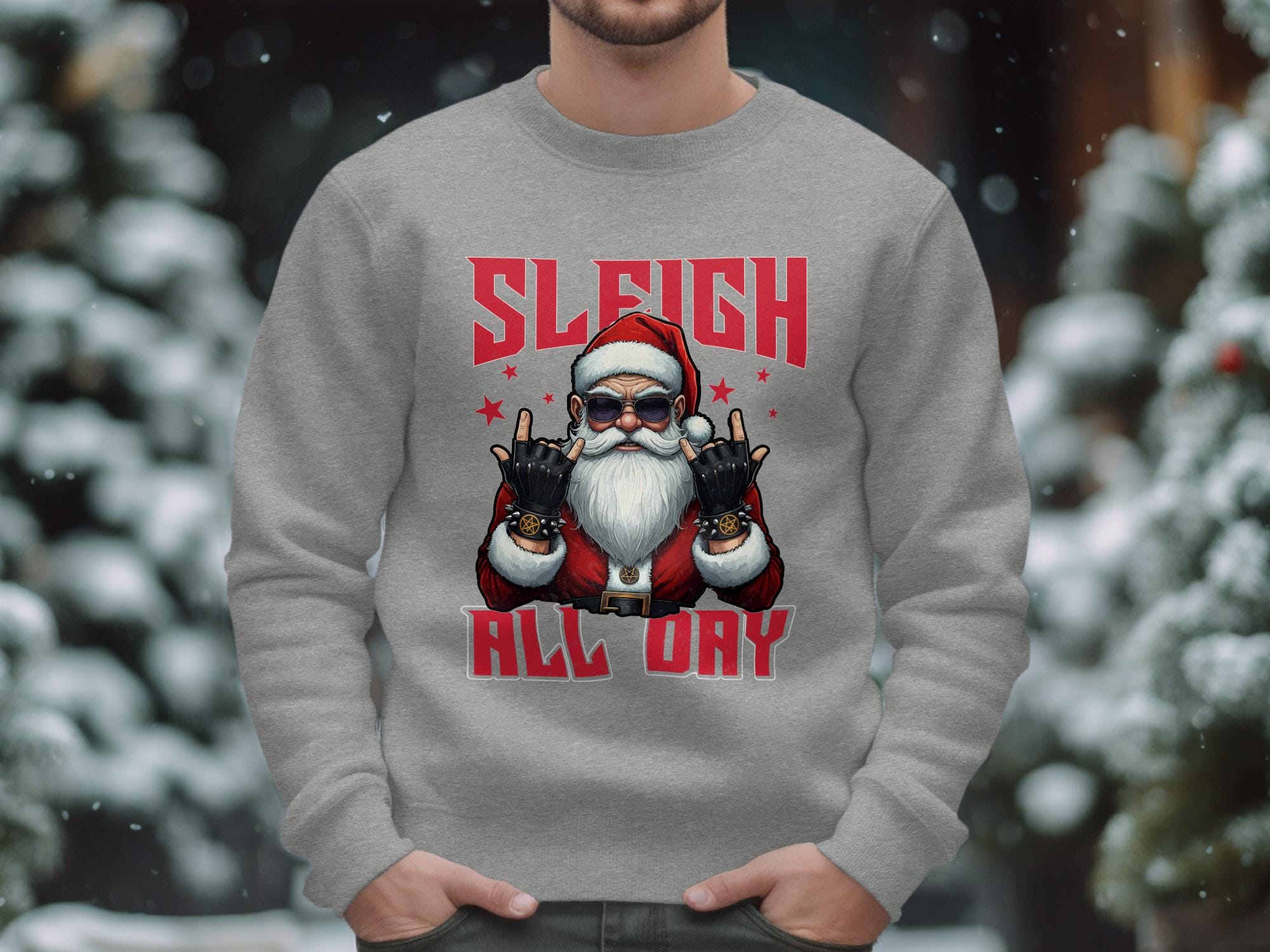 Funny Christmas Sweater, Santa Graphic Sweatshirt, Sleigh All Day Holiday Shirt, Ugly Xmas Party Outfit, Festive Winter Apparel