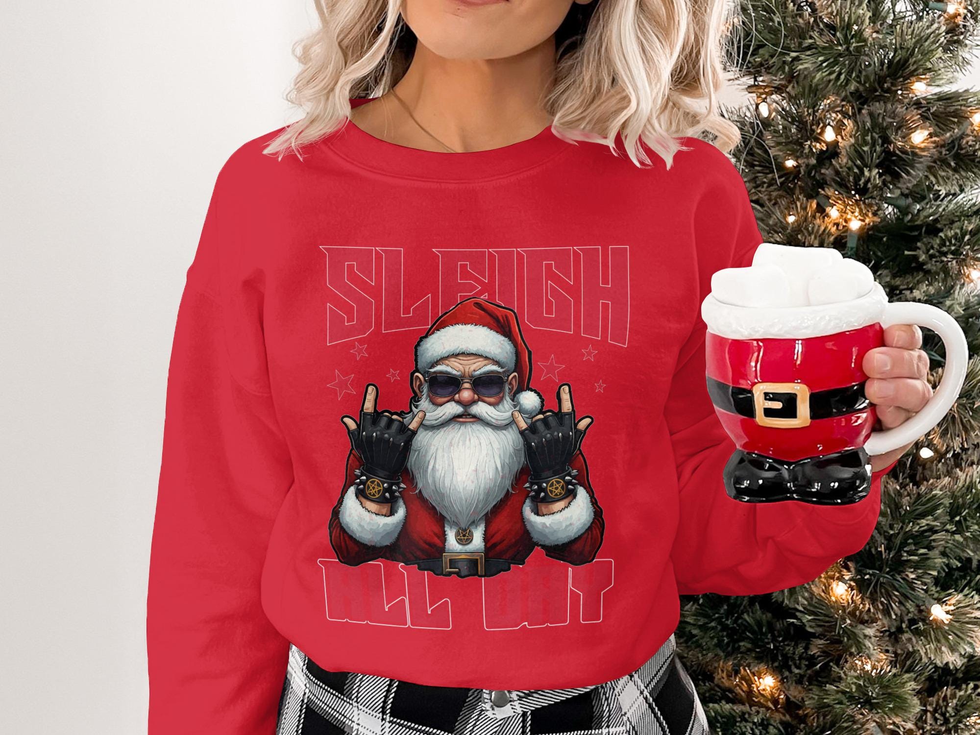Sleigh All Day Christmas Sweatshirt, Funny Santa Crewneck, Holiday Apparel for Women, Cute Xmas Sweater, Winter Holiday Clothing