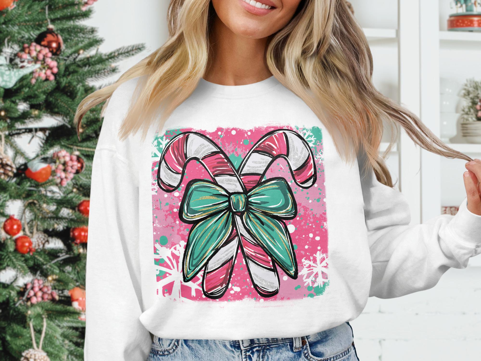 Christmas Candy Cane Bow Sweatshirt, Festive Holiday Sweater, Cute Winter Christmas Party Outfit, Cozy Xmas Pullover, Seasonal Apparel