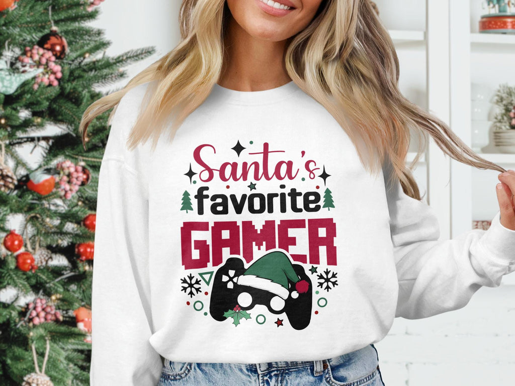 Christmas sweatshirt, Santa&#39;s favorite gamer sweater, holiday gaming sweatshirt, Christmas gamer gift, funny holiday sweater
