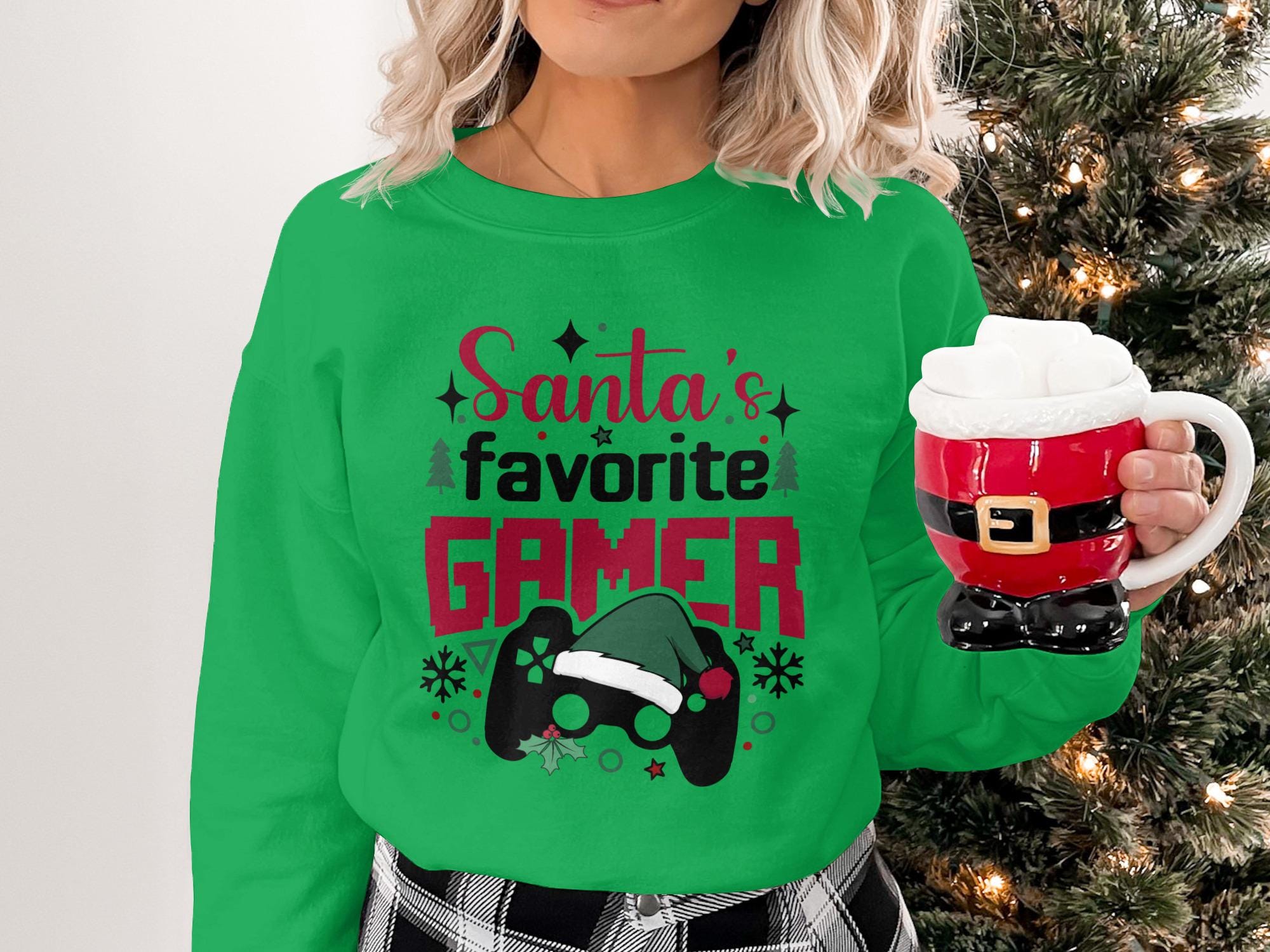 Santa&#39;s Favorite Gamer Sweatshirt, Christmas Gamer Gift, Holiday Gaming Sweater, Xmas Gamer Shirt, Festive Gaming Apparel