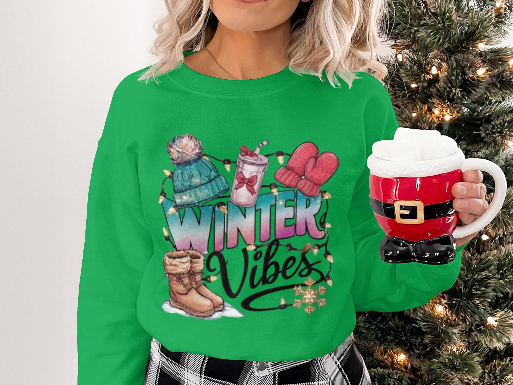 Winter Vibes Graphic Sweatshirt, Cozy Winter Shirt, Christmas Holiday Sweater, Festive Clothing, Winter Fashion, Cute Winter Apparel