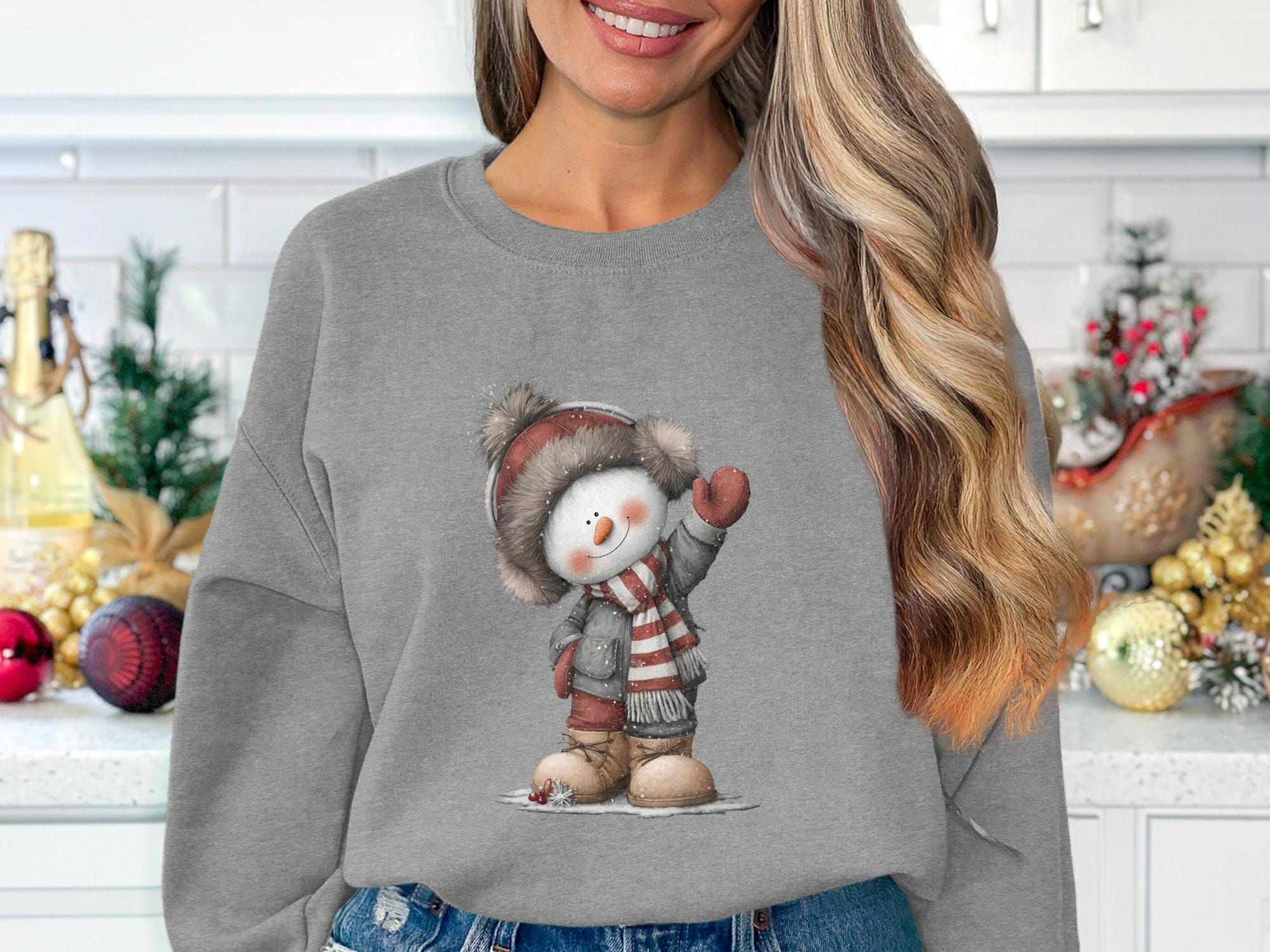 Cute Snowman Winter Sweatshirt, Cozy Holiday Pullover, Christmas Snowman Graphic Sweater, Festive Winter Wear, Cozy Gift for Her