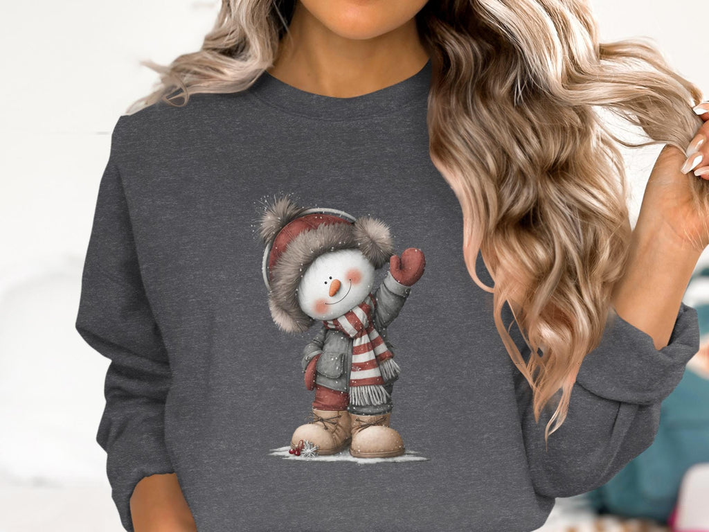 Cute Snowman Sweatshirt, Winter Graphic Sweatshirt, Cozy Holiday Sweater for Women, Warm Christmas Pullover Top
