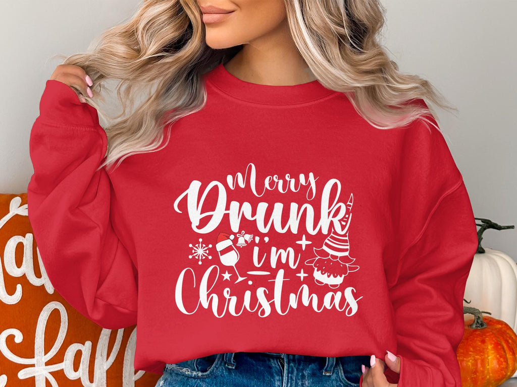 Merry Drunk I&#39;m Christmas Sweatshirt, Funny Christmas Shirt, Holiday Party Clothing, Cute Festive Sweater, Xmas Gift for Her