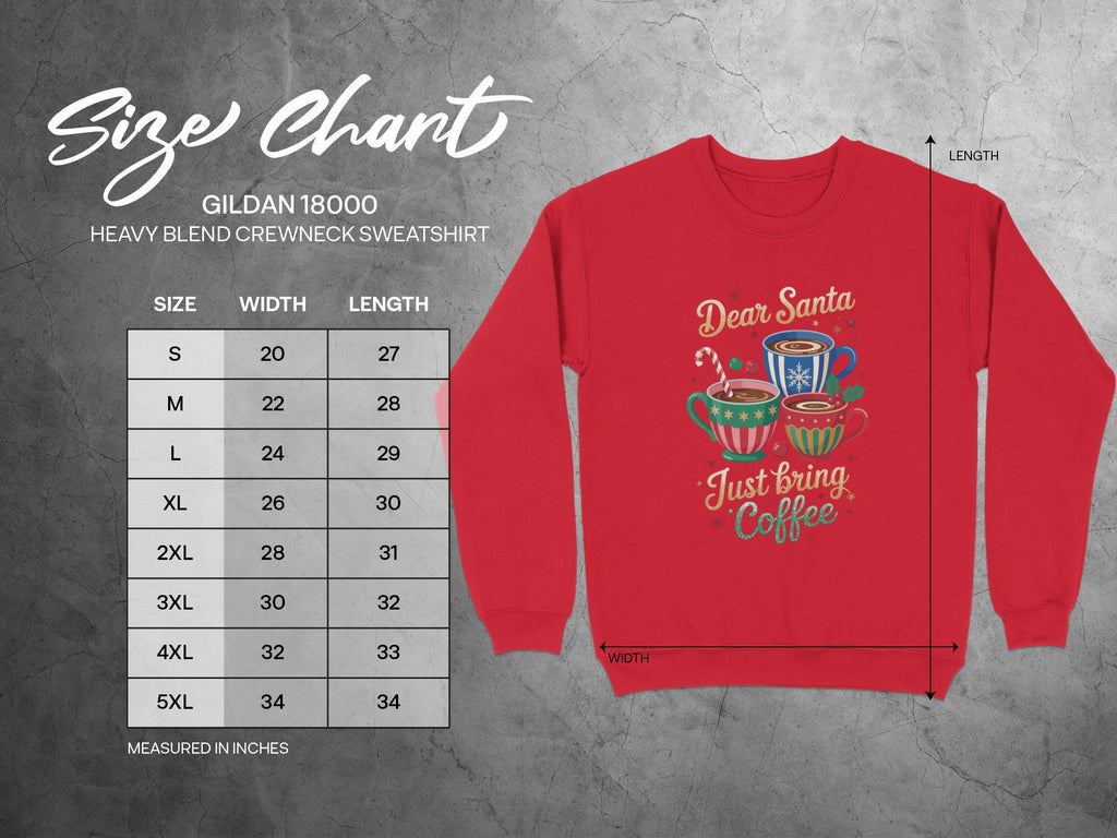 Dear Santa Just Bring Coffee red crewneck sweatshirt, festive holiday seasonal sweater, perfect Christmas gift, unisex clothing