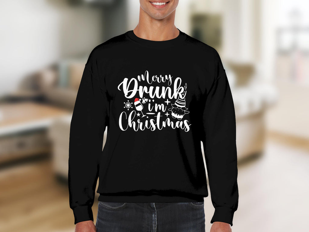 Merry Drunk I&#39;m Christmas Sweatshirt, Funny Holiday Sweatshirt, Christmas Party Sweatshirt, Xmas Humor Shirt, Drinking Sweatshirt