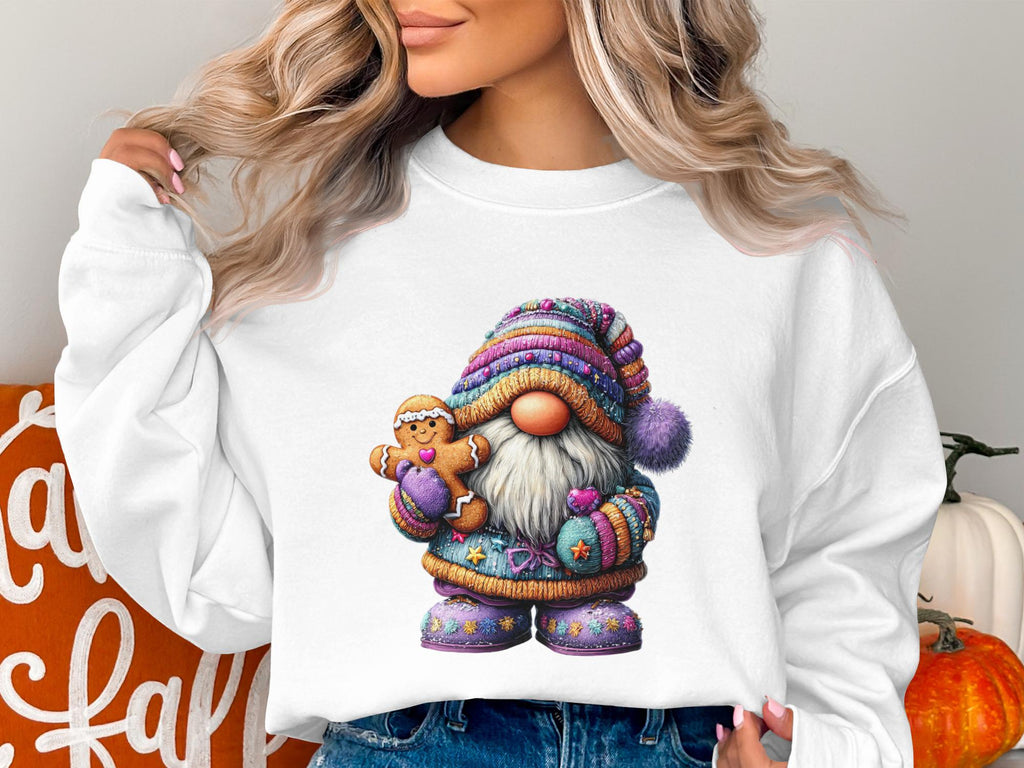 Cute Christmas Gnome Sweatshirt, Holiday Gingerbread Sweater, Cozy Winter Holiday Apparel, Women&#39;s Festive Gnome Shirt