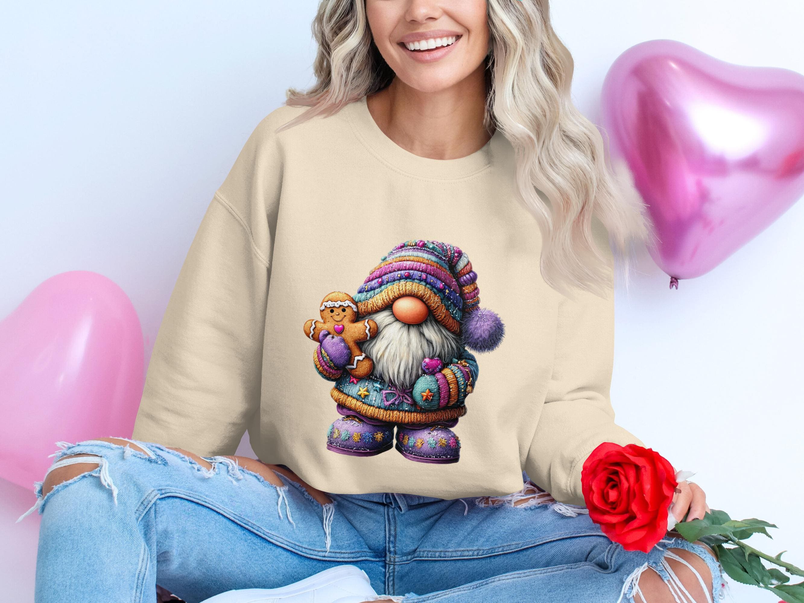 Cute Gnome Sweatshirt, Adorable Cozy Pullover, Funny Gnome Shirt, Women’s Casual Top, Cozy Long Sleeve, Gift for Her