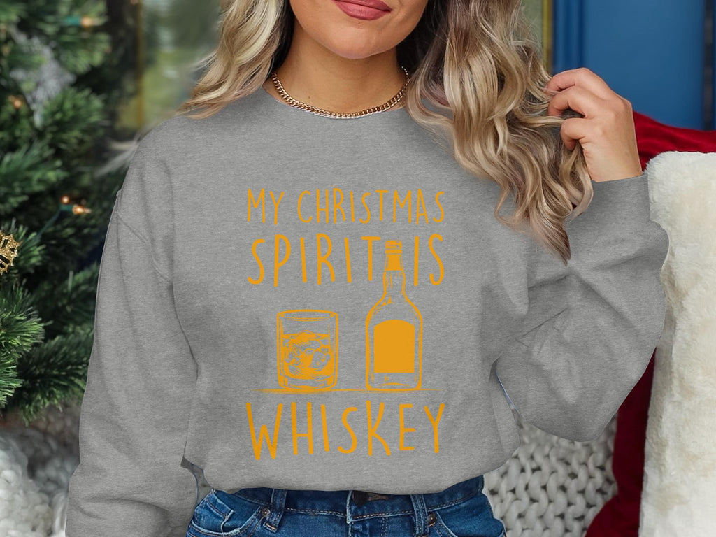 My Christmas Spirit is Whiskey Shirt, Funny Christmas Whiskey Sweatshirt, Holiday Party Outfit, Whiskey Lover Gift, Christmas Top