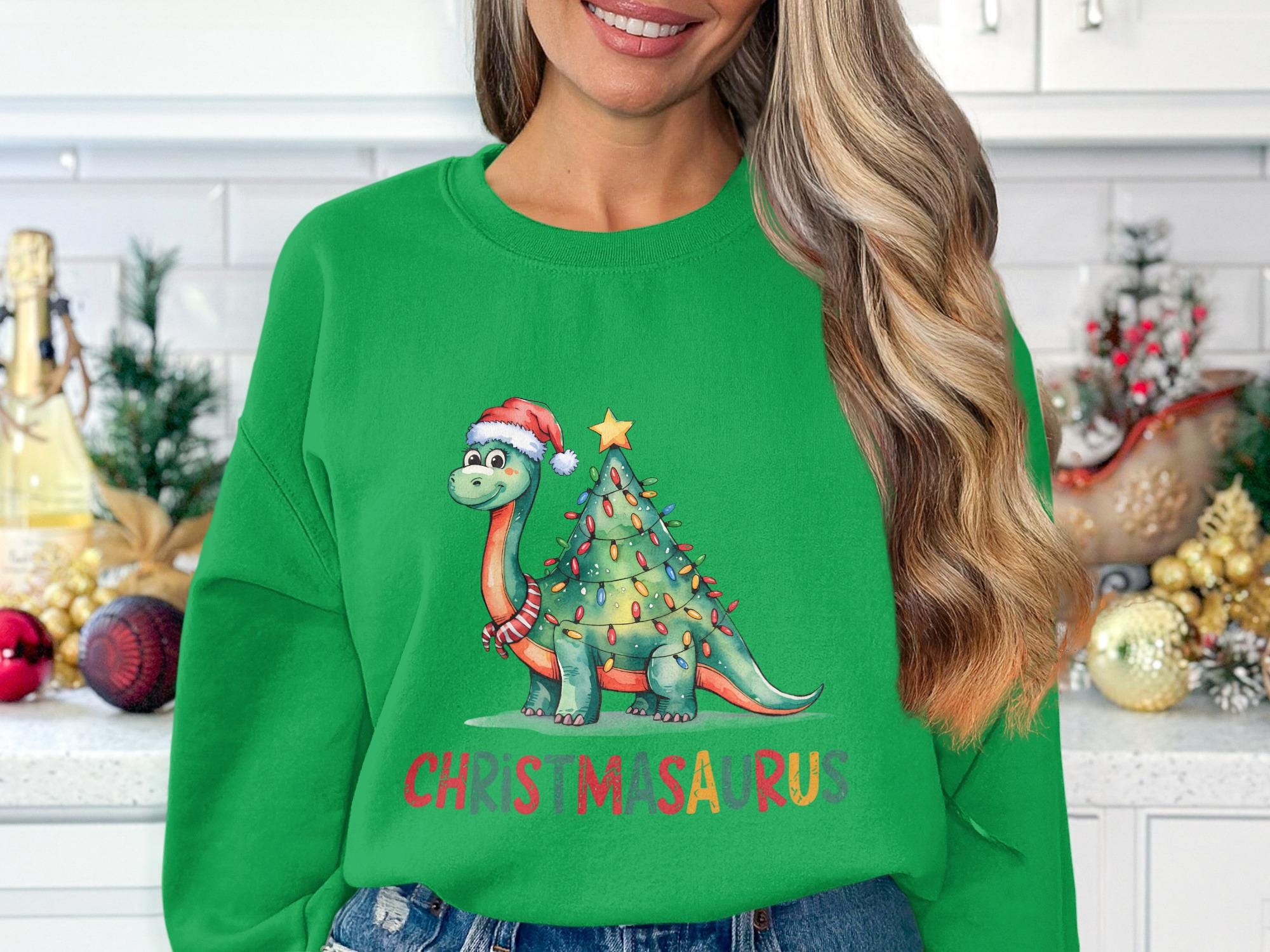 Cute Christmas Dinosaur Sweatshirt, Festive Holiday Crewneck, Funny Xmas Dino Sweater, Holiday Party Outfit, Cute Winter Clothing