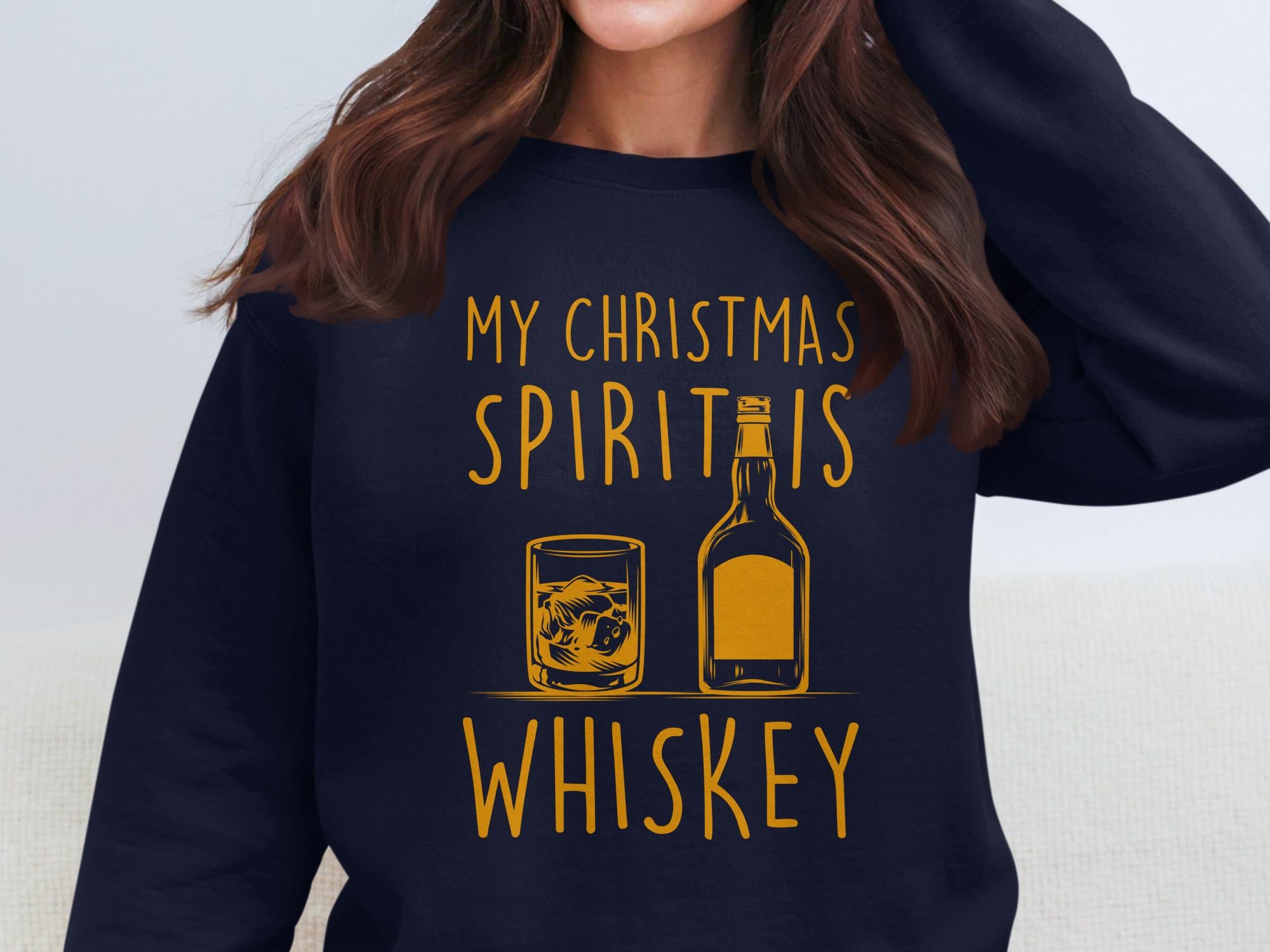 My Christmas Spirit is Whiskey Hoodie, Funny Christmas Sweatshirt, Holiday Party Outfit, Christmas Gift for Him Her