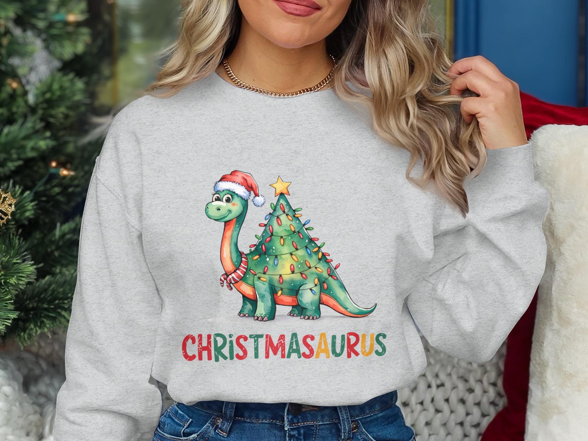 Christmasaurus sweatshirt, Christmas dinosaur sweater, Holiday gift, Christmas party wear, festive winter clothing, cozy holiday apparel