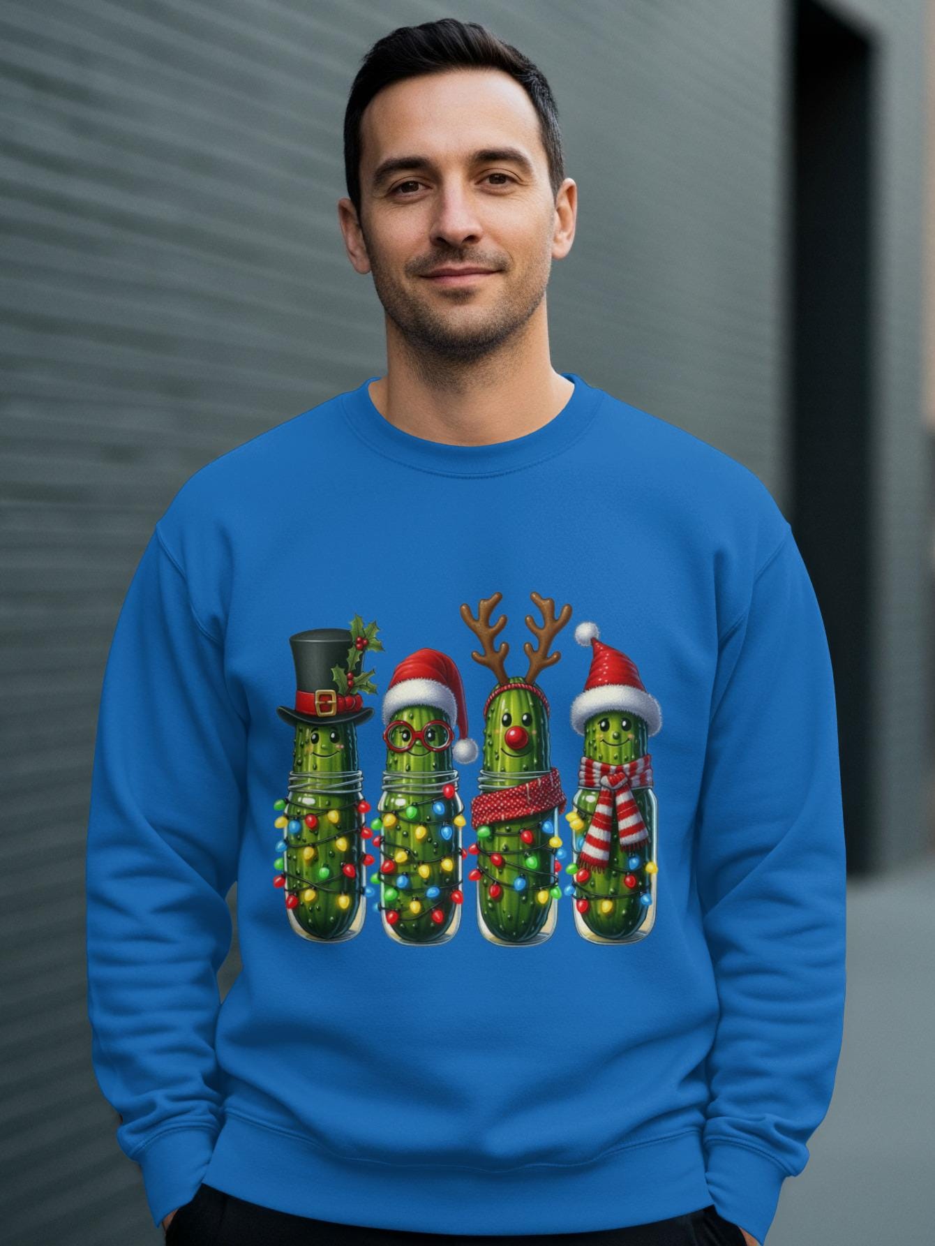 Funny Christmas Sweater for Men, Pickle Christmas Sweatshirt, Holiday Sweater with Pickle Characters, Ugly Christmas Sweater