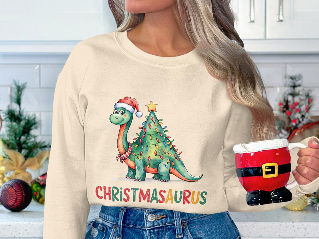 Christmas Dinosaur Sweatshirt, Festive Holiday Sweater, Cute Christmas Outfit, Fun Holiday Apparel, Christmas Gift for Kids and Adults