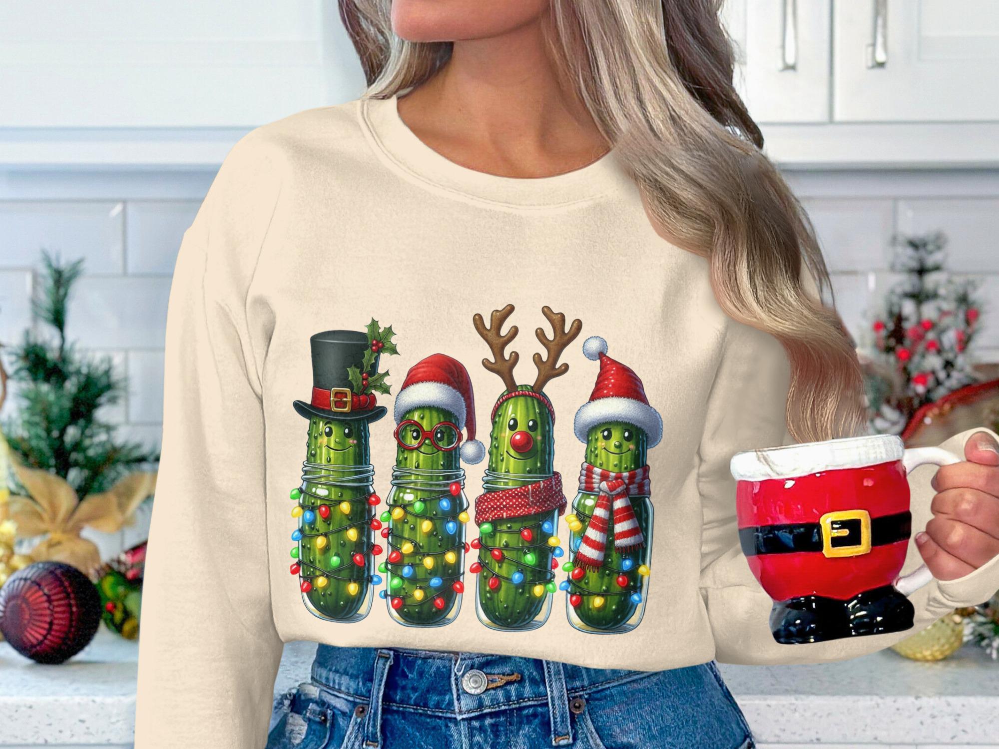 Christmas pickle sweatshirt, holiday funny sweater, cute pickle family shirt, festive holiday attire, quirky Christmas outfit