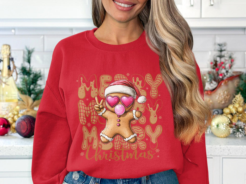 Merry Christmas Gingerbread Man Sweatshirt, Cute Holiday Sweater, Festive Christmas Jumper, Xmas Gift for Women, Christmas Outfit