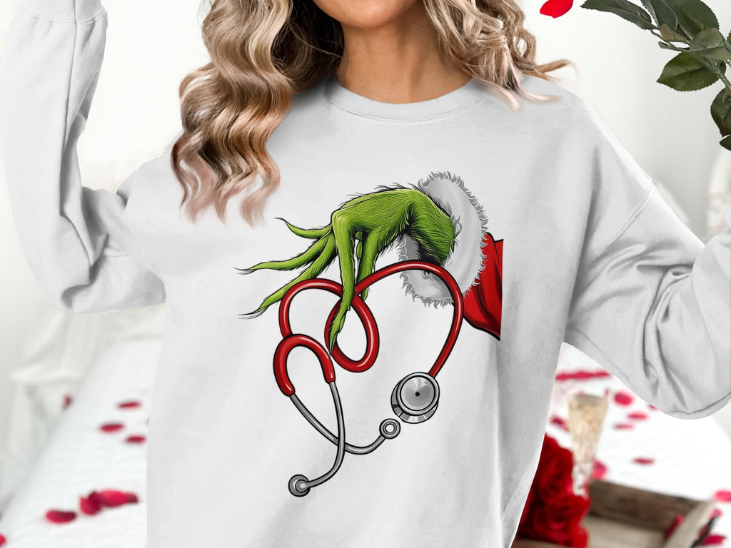 Grinch Nurse Sweatshirt, Christmas Medical Staff Shirt, Holiday Healthcare Worker Gift, Cute Festive Nurse Top