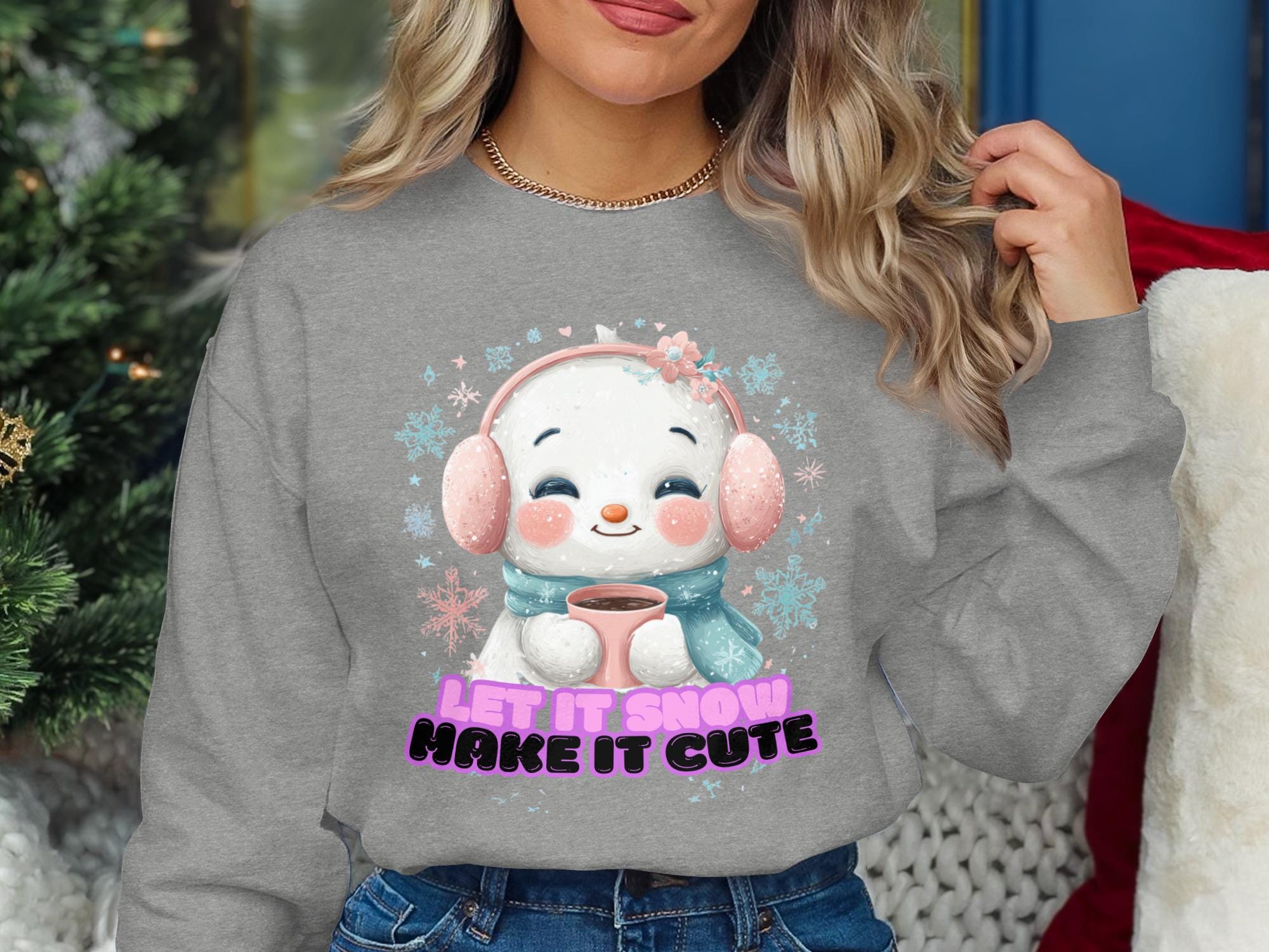 Let It Snow Sweatshirt, Cute Winter Pullover, Snowman Graphic Sweater, Cozy Holiday Jumper, Christmas Season Apparel