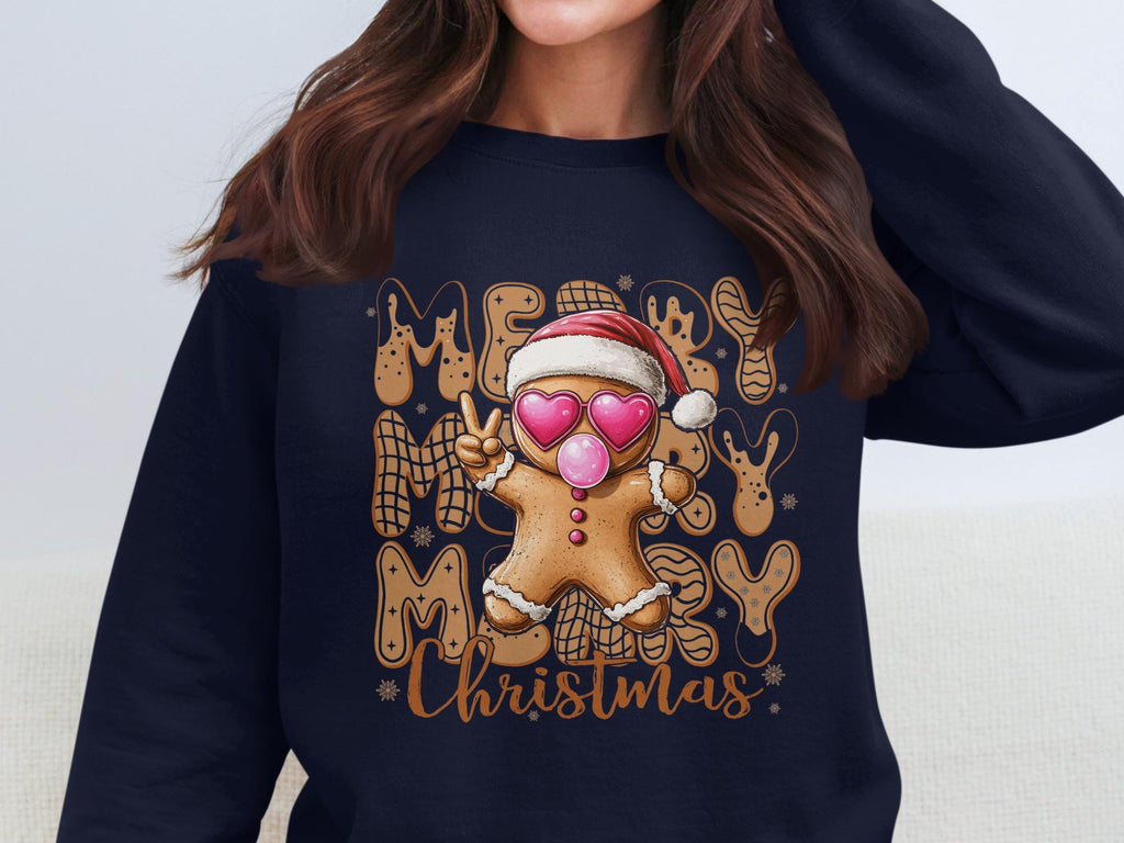 Christmas sweatshirt, Merry Merry Merry Christmas sweater, gingerbread man holiday shirt, festive Christmas clothing