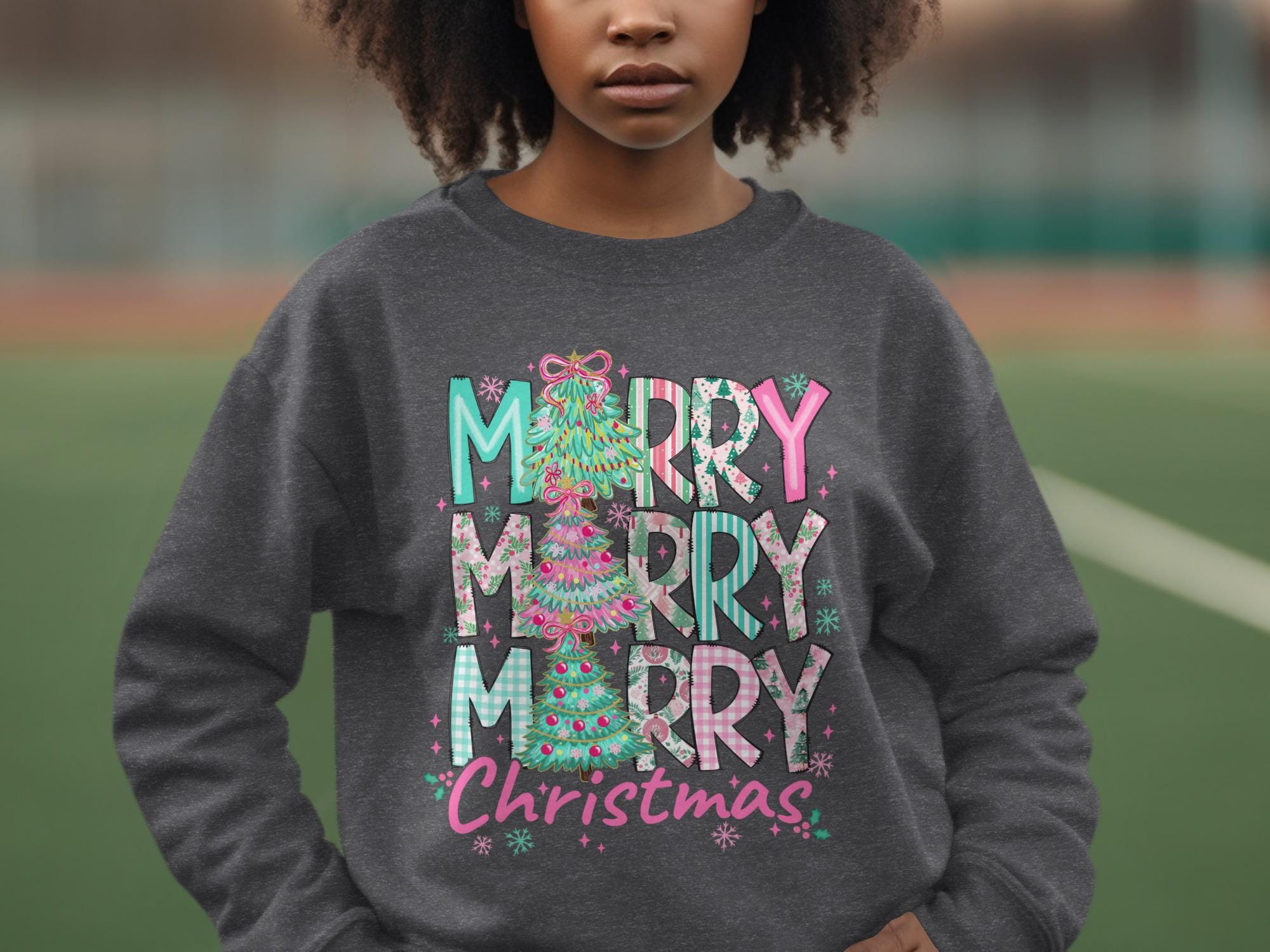 Merry Christmas Sweatshirt, Festive Holiday Sweater, Cute Christmas Tree Print, Cozy Winter Clothing, Merry and Bright Pullover