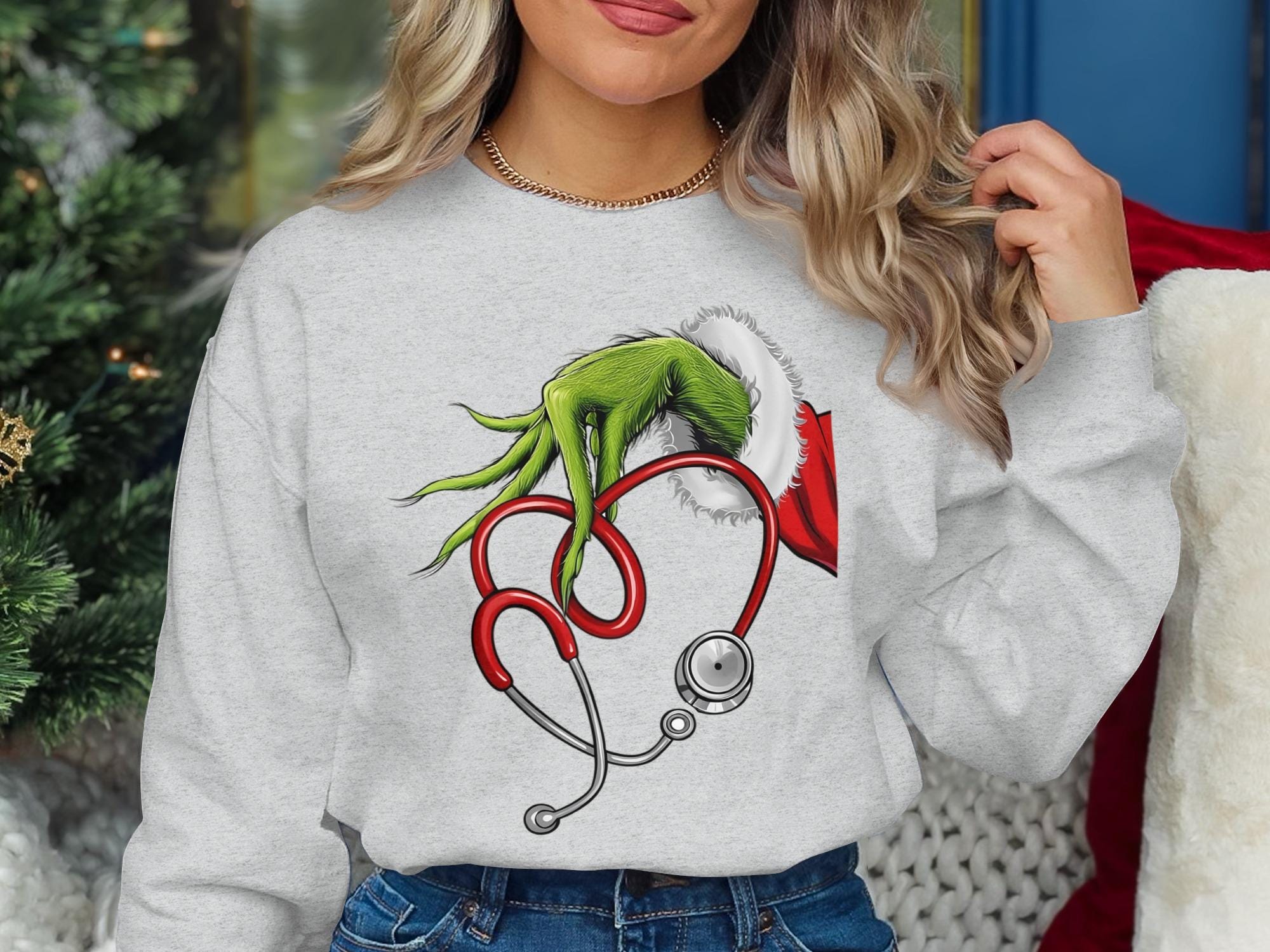 Christmas Grinch Themed Sweatshirt, Unique Holiday Doctor Gift, Funny Christmas Apparel, Perfect Festive Outfit, Gift for Medical