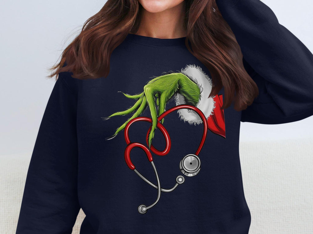 Grinch Nurse Christmas Sweatshirt, Funny Nurse Holiday Sweater, Medical Staff Christmas Gift, RN Christmas Pullover